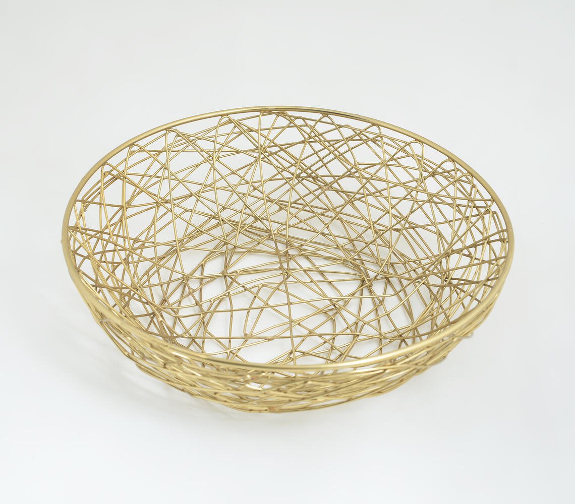 Gold Toned Iron Mesh Wire Fruit Bowl