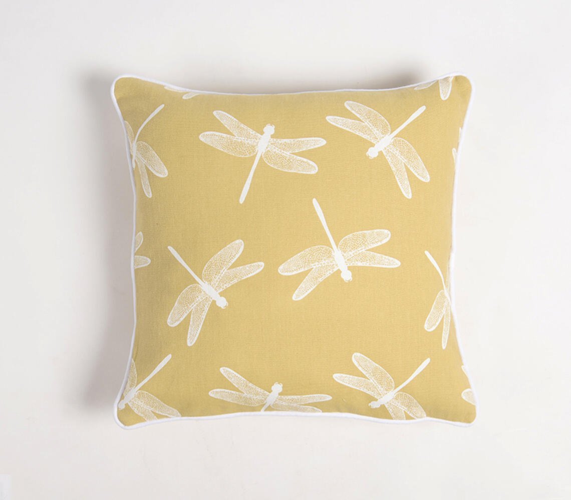 Set of 2 - Dragonfly Printed Handloom Cushion Covers , 18 x 18 inches