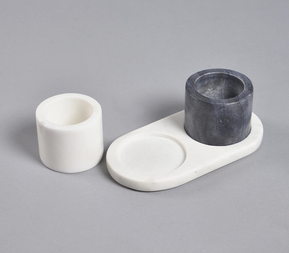 Turned Contrast Marble Condiment Set