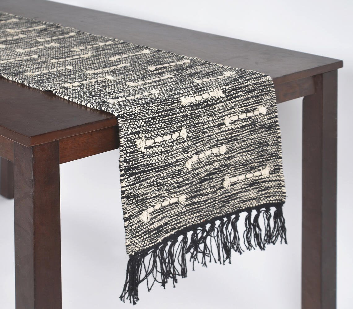 Handwoven Chunky Lines Black Table Runner