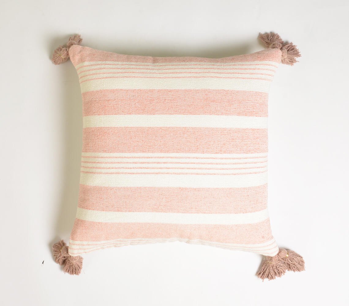 Pastel Pink Tasseled Striped Cushion cover