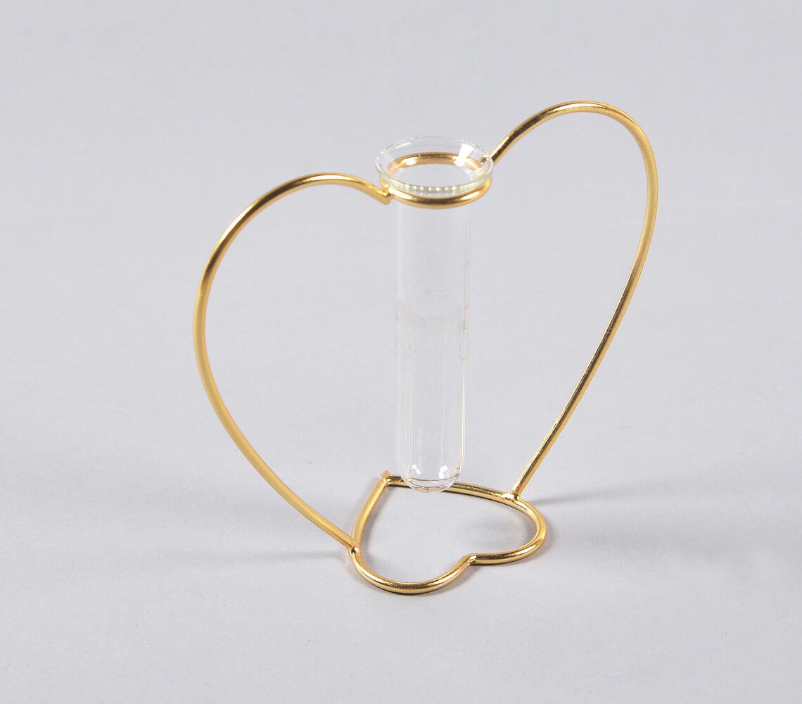 Heart-Shaped Metal & Glass Test Tube Planter Vases (set of 2)