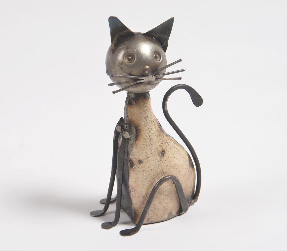 Hand Beaten Recycled Iron Cat Figurine