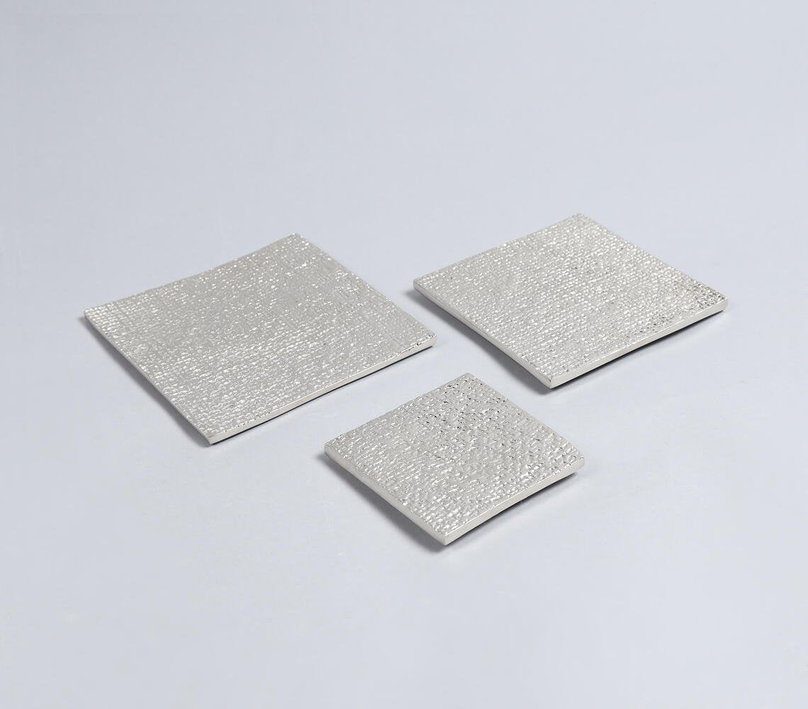 Sand Cast Aluminium Square Textured Candle Plates (Set of 3)