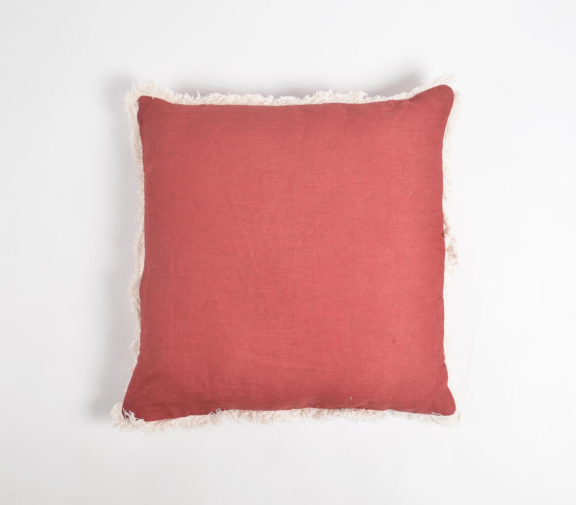 Solid Christmas Cotton Linen Cushion Cover with Frayed Border, 18 x 18 inches