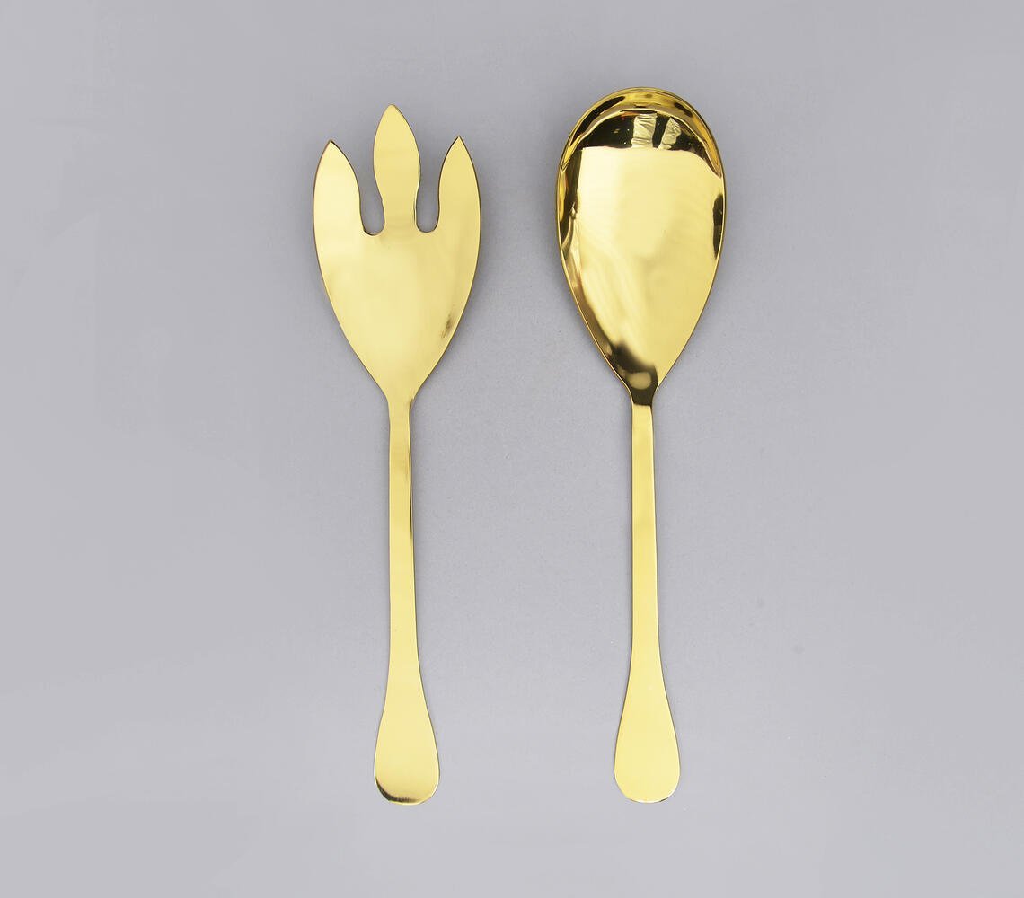 Gold-Toned Stainless Steel Classic Salad Serving Spoons (Set of 2)