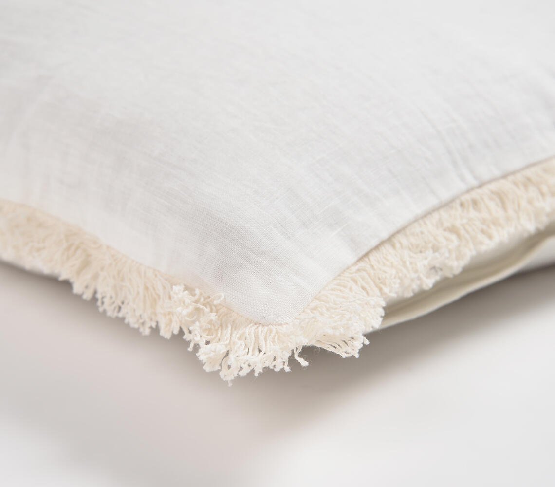 Solid White Cushion Cover with Frayed Border, 18 x 18 inches