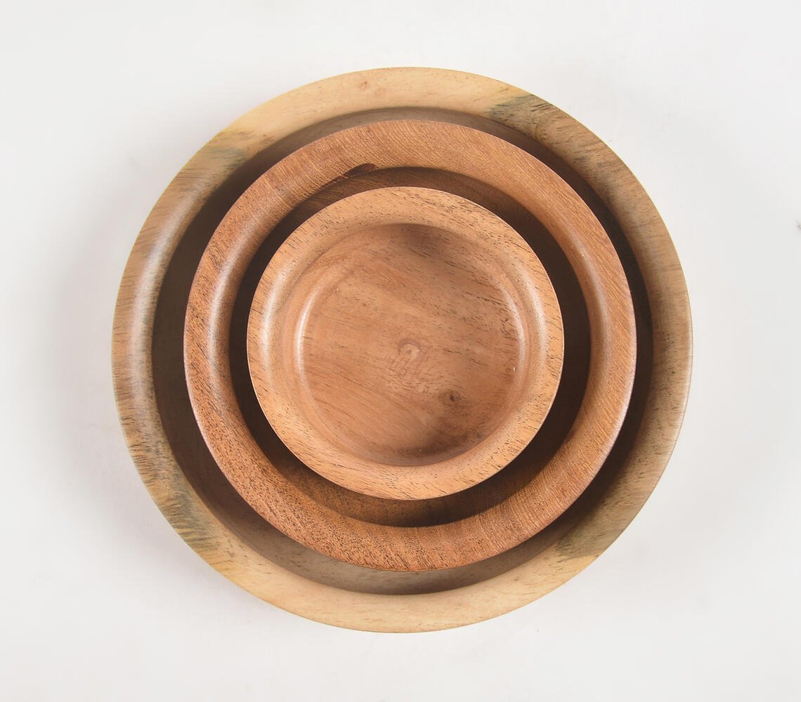 Turned acacia Wood Nesting Snack Serving Bowls (set of 3)