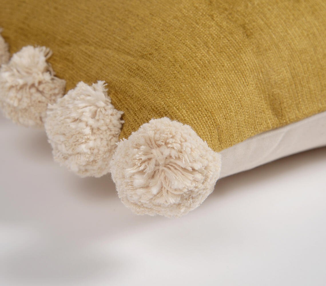 Golden Chenille Pom-Pom Bordered Lumbar Cushion Cover