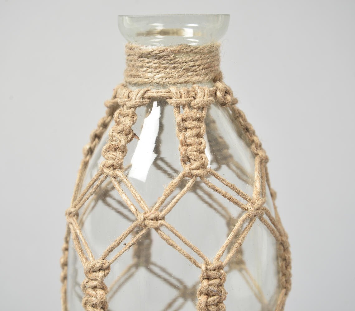 Diamond Knotted Jute & Glass Vase