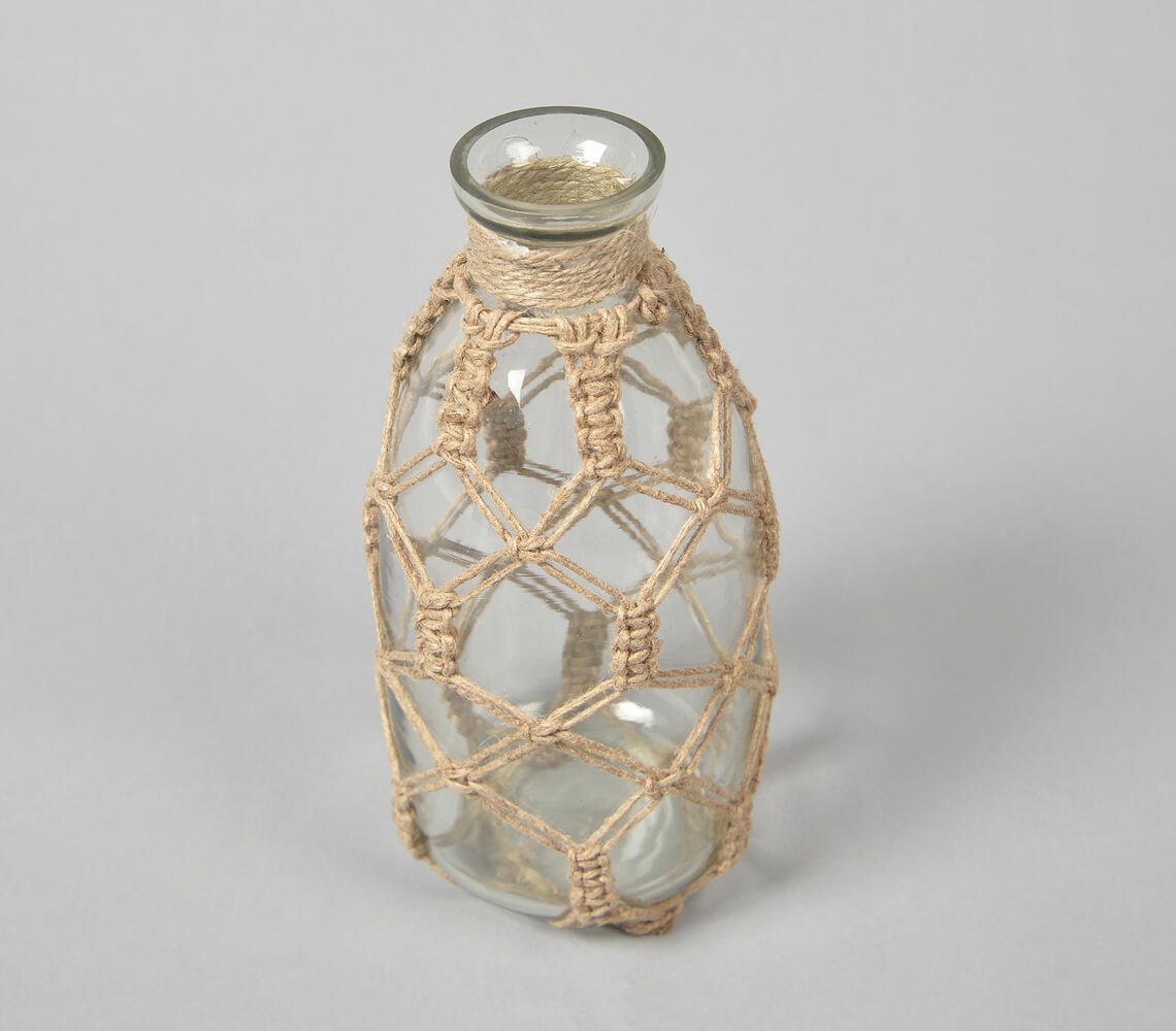 Diamond Knotted Jute & Glass Vase