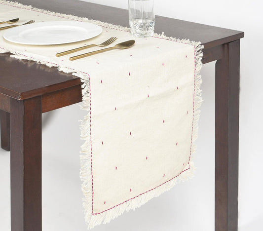 Minimal Cotton Table Runner with Threadwork & Frayed edges