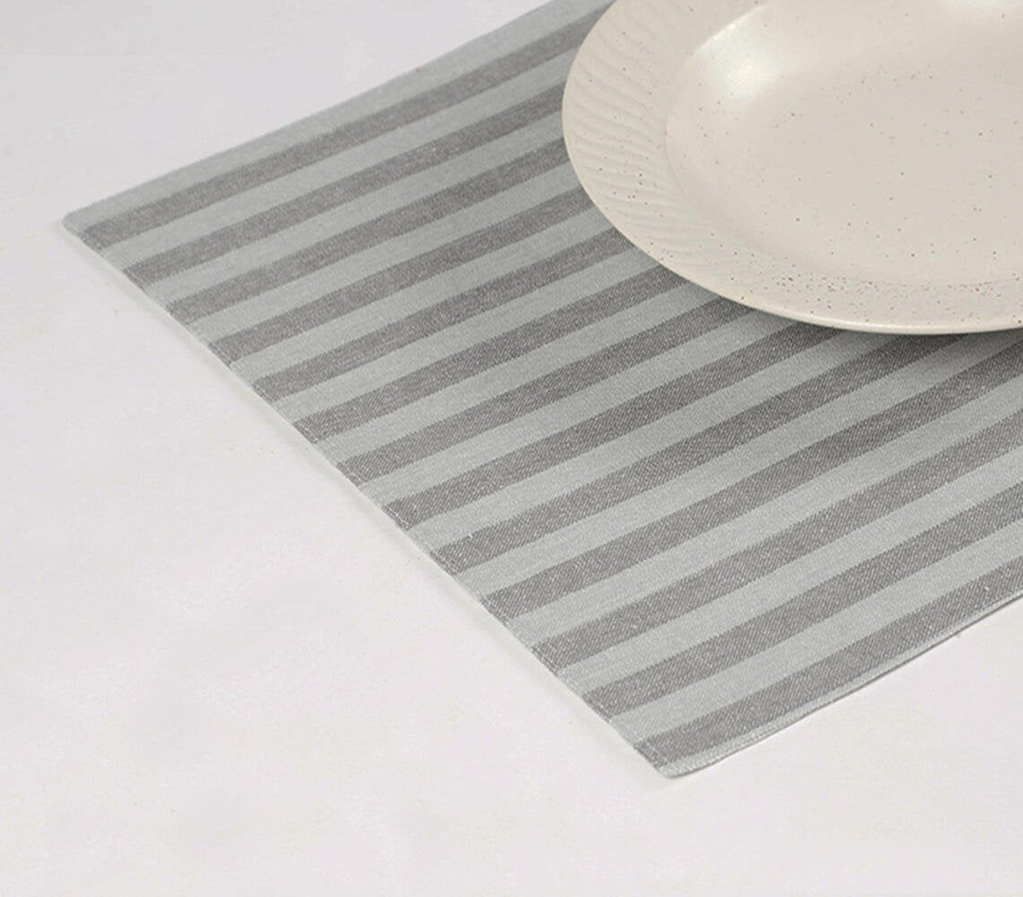 Gestreepte grijze katoenen placemats (set van 4)