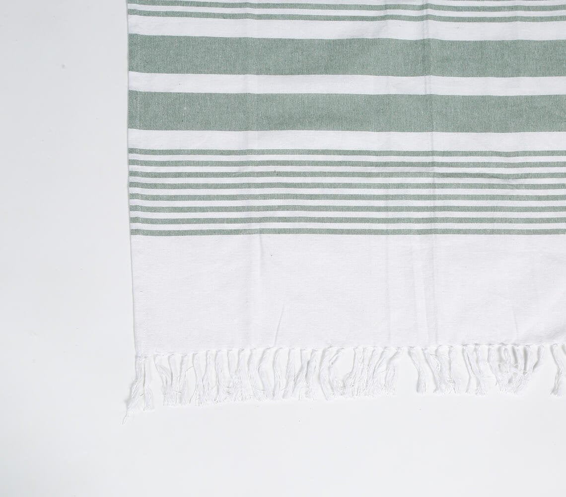 Handwoven Sage Striped Cotton Bath Towel