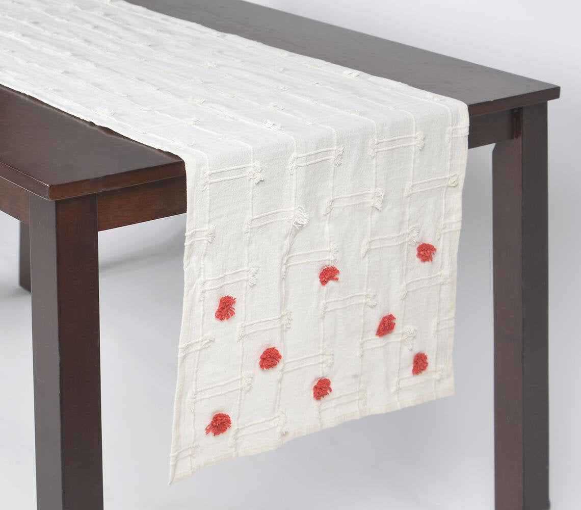 Red Polka Dots Cotton White Runner