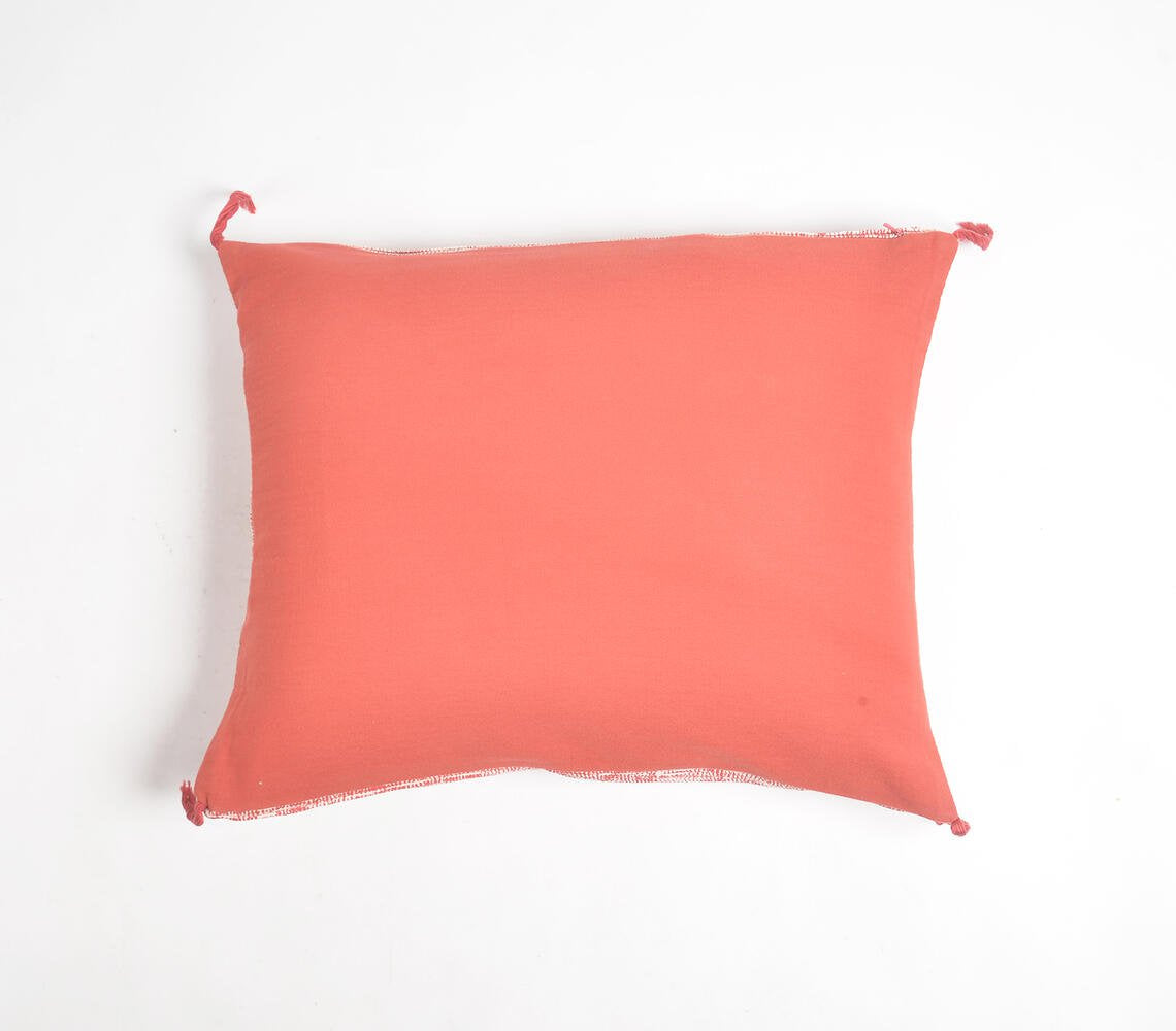 Tasseled Red Lines Cotton lumbar cushion Cover, 16 x 20 inches