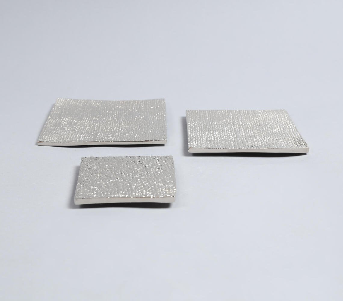 Sand Cast Aluminium Square Textured Candle Plates (Set of 3)