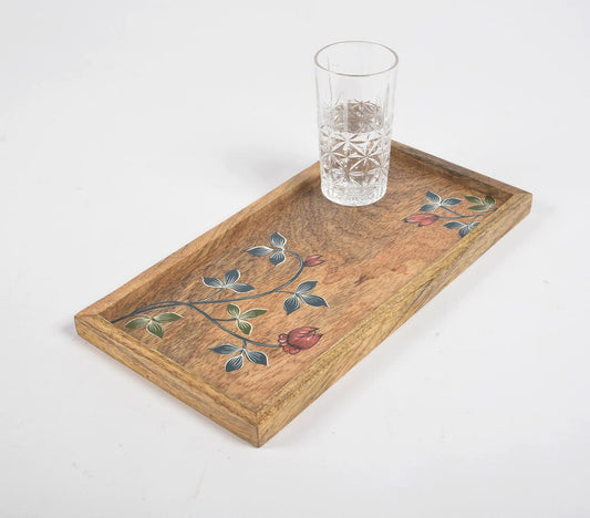 Hand Printed Violets Mango Wood Serving Tray