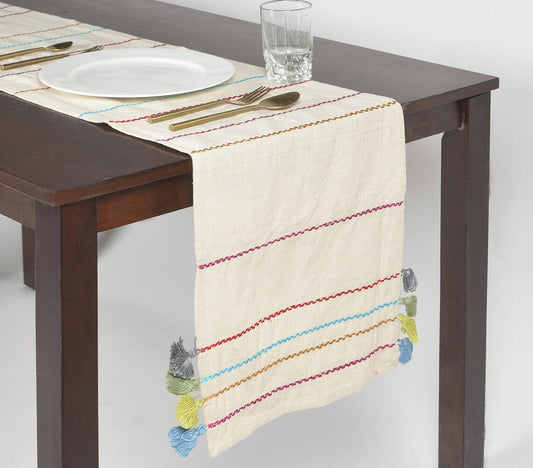 Minimal Cotton Table Runner with Threadwork & Tassels