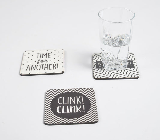 Assorted Typographic Monochrome Coasters (Set of 3)