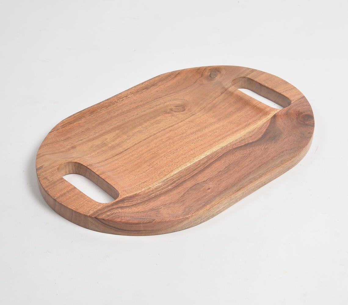 Oval Acacia Wood Serving Tray with Cut-Out Handles