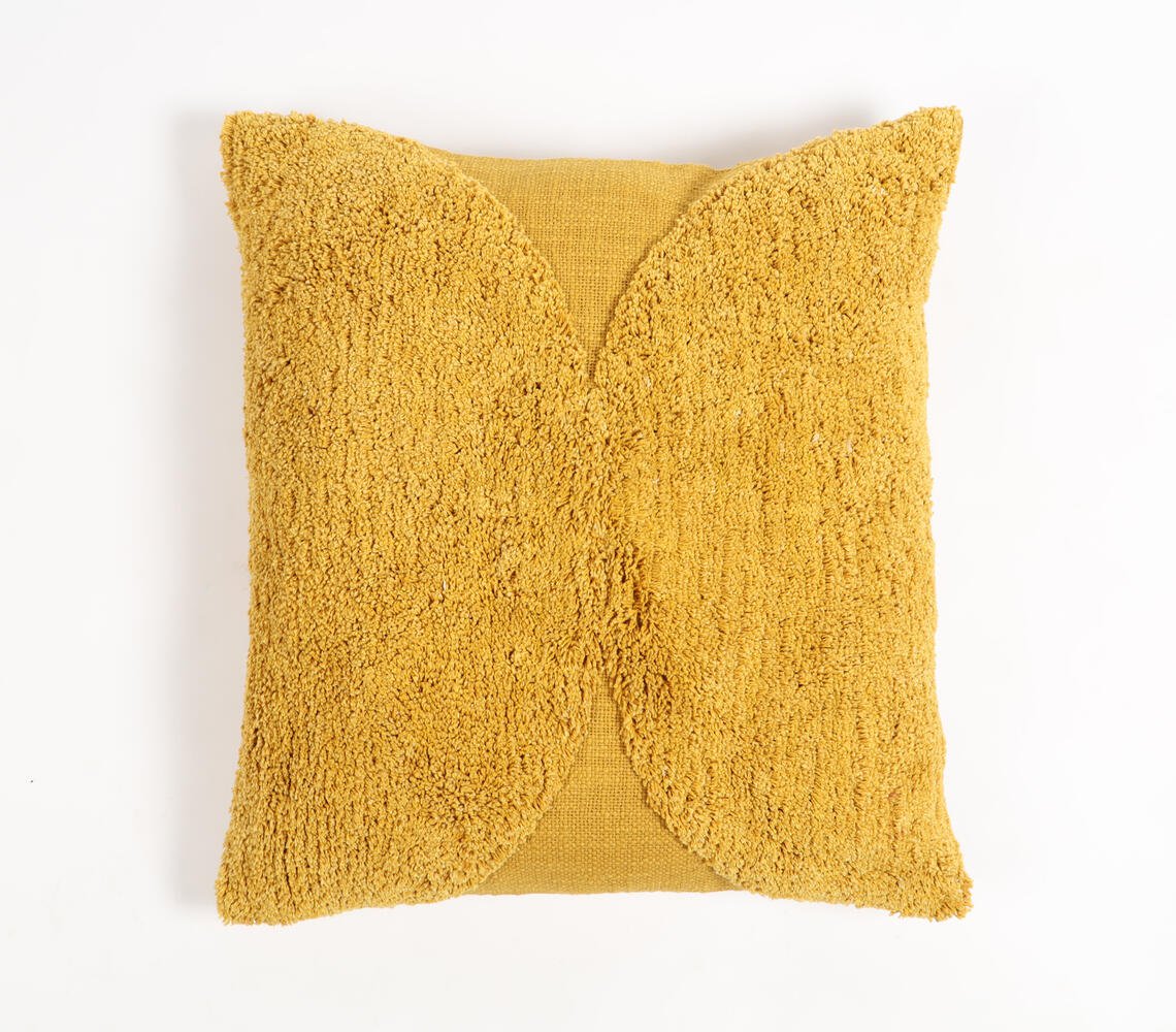 Hand Tufted Cotton Solid Mustard Cushion Cover