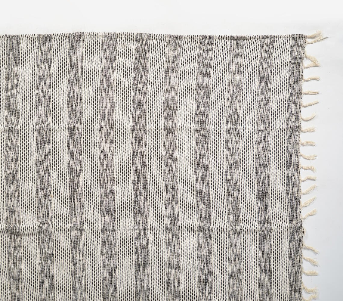 Handwoven Cotton Greyscale Striped Tasseled Throw