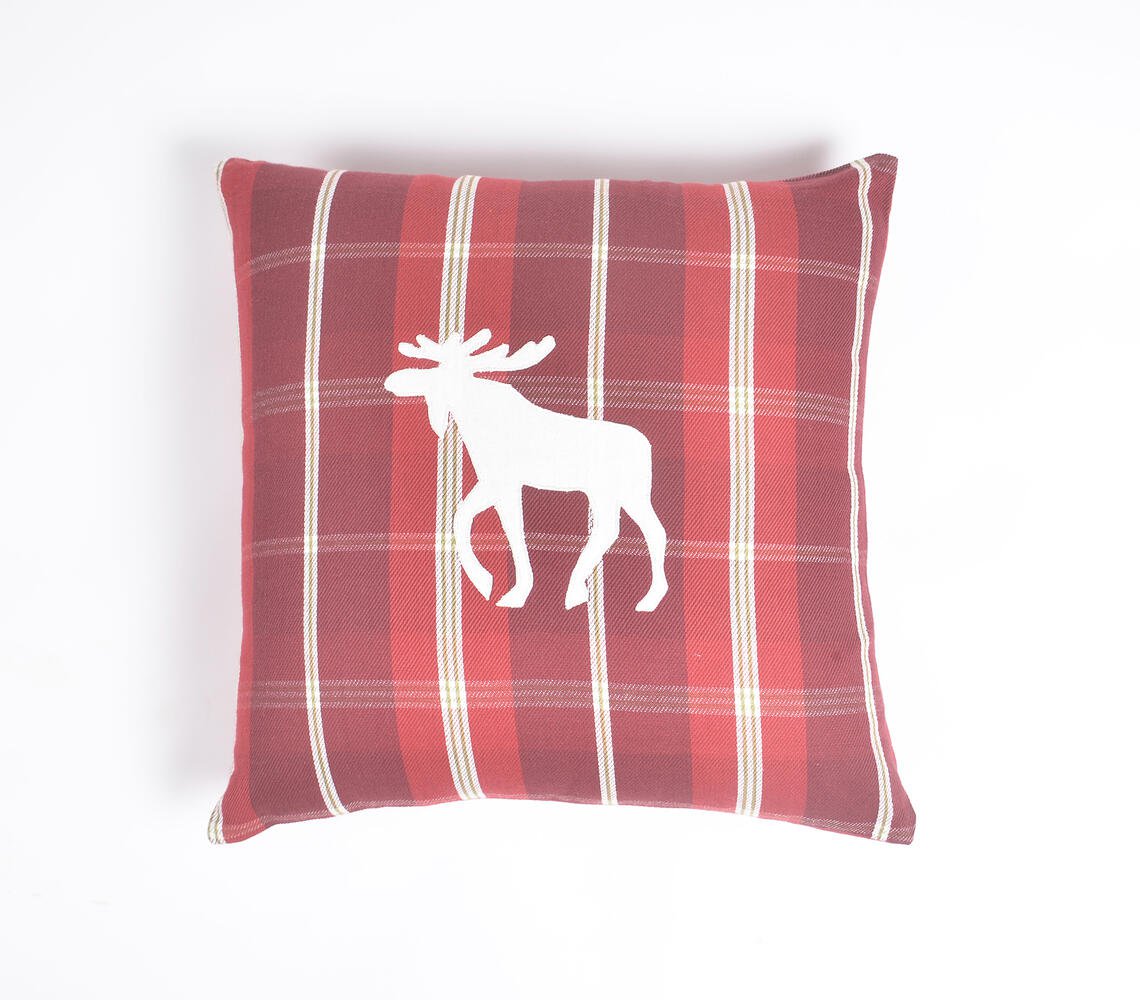 Checkered Christmas Cotton Cushion Cover, 16 x 16 inches