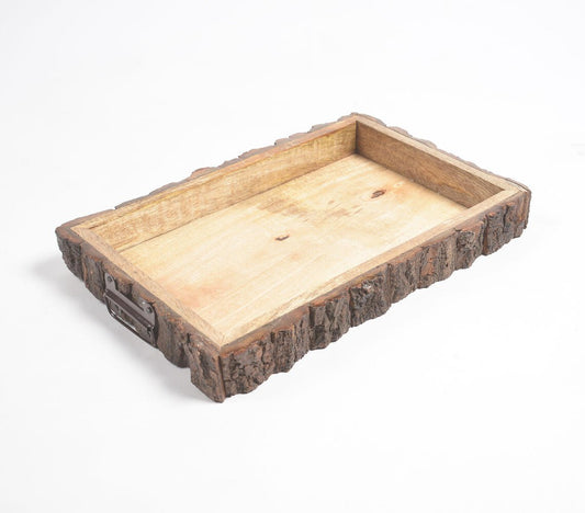 Hand Carved Mango Wood Bark Serving Tray