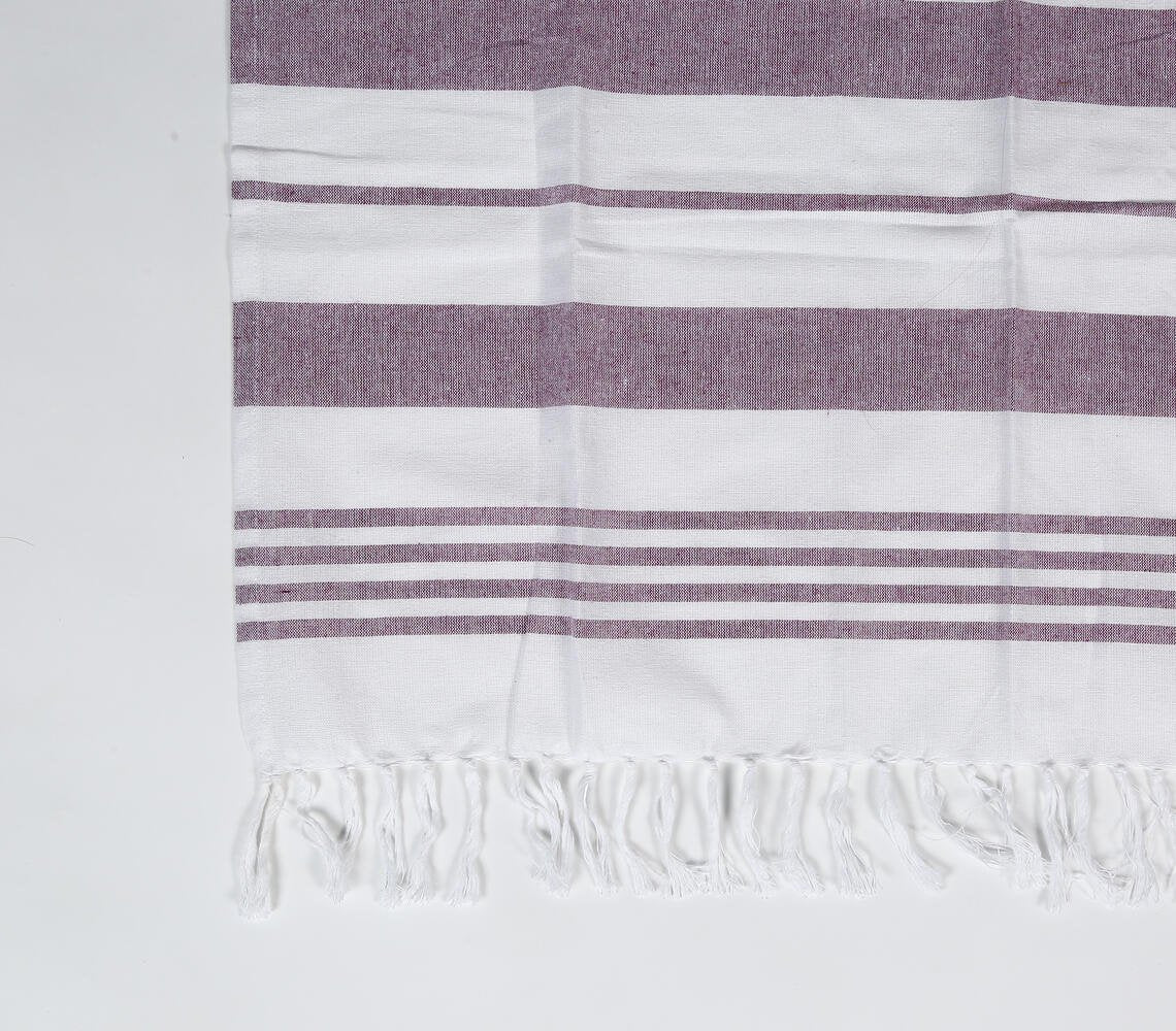 Handwoven Striped Mauve Cotton Bath Towel