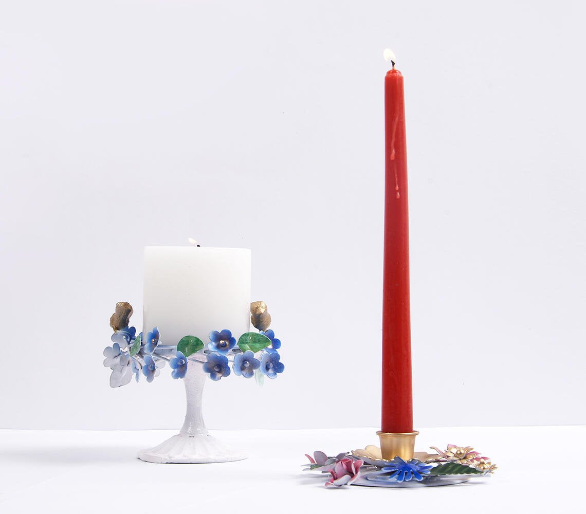 Enamelled Iron Floral Candle Holder