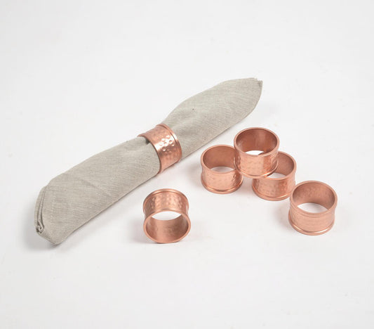 Hand Beaten Copper-Toned Aluminium Napkin Rings (Set of 6)