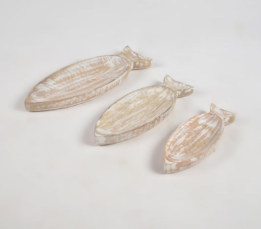 Distressed Mango Wood Fish-Shaped Serving Trays (set of 3)