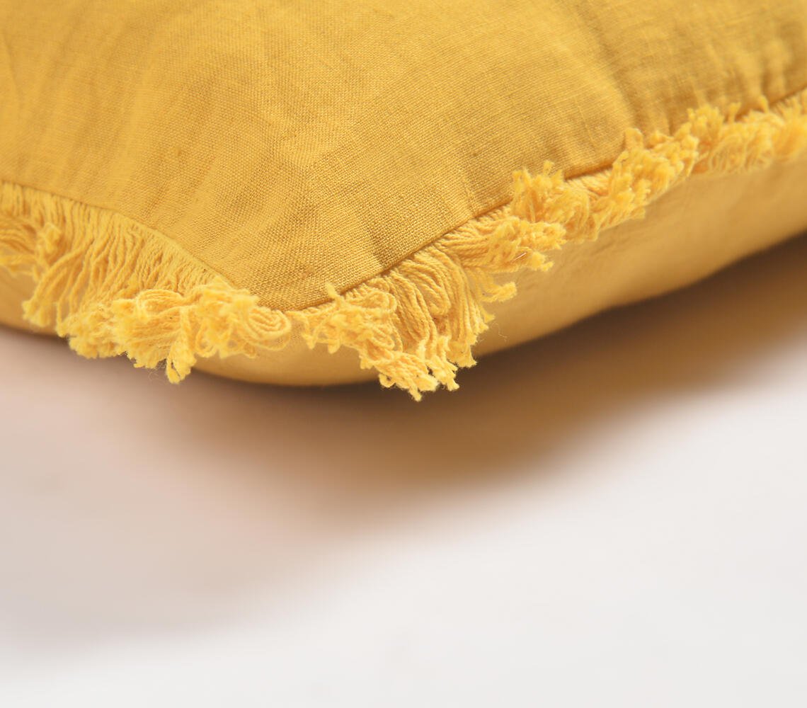 Solid Amber Cotton Linen Cushion Cover with Frayed Border, 18 x 18 inches