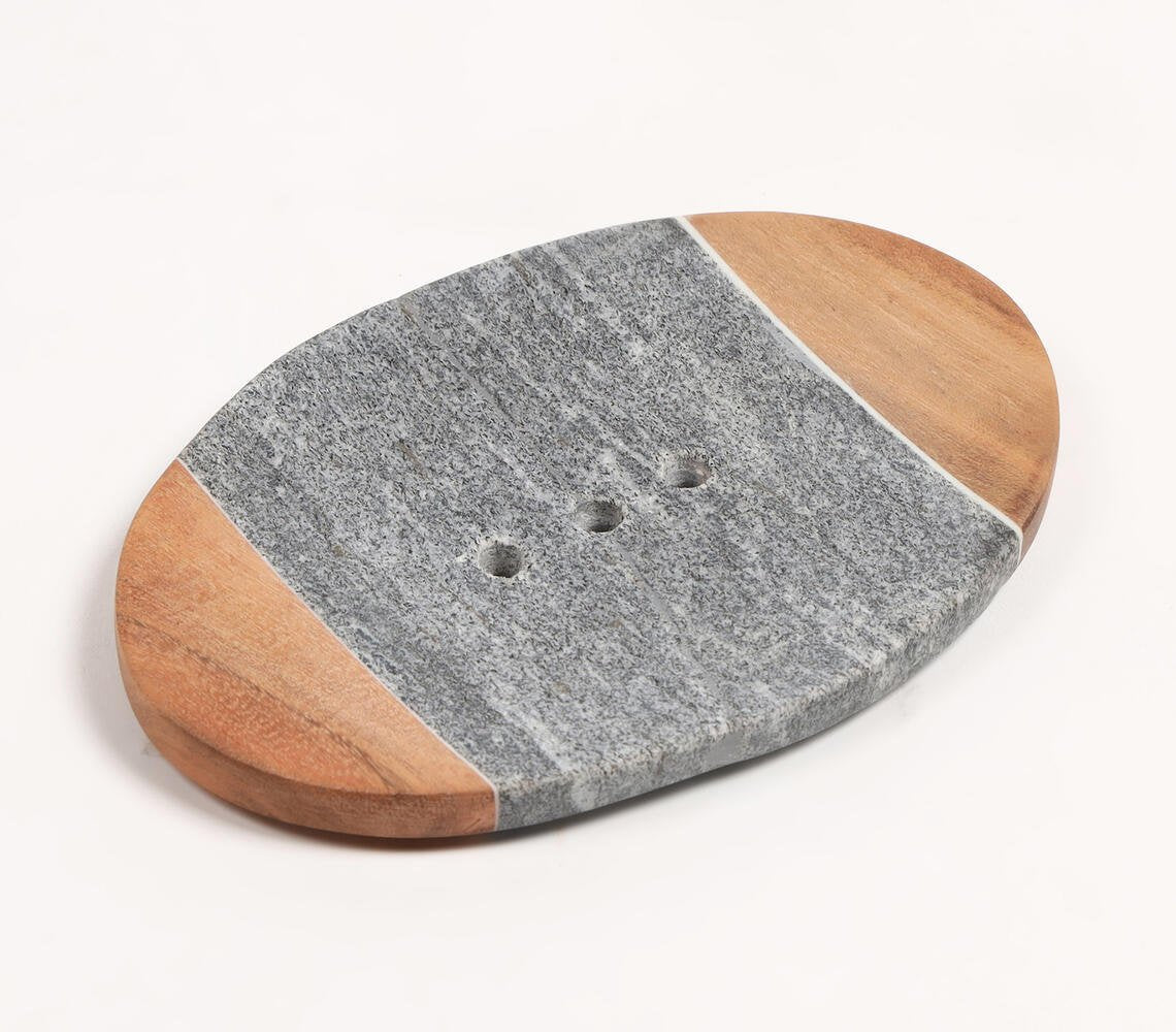 Stone & Acacia Wood Colorblock Soapdish