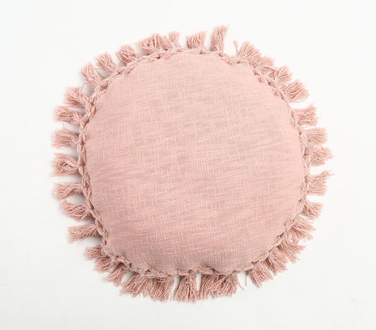 Pastel Pink Tasseled Round Cushion Cover