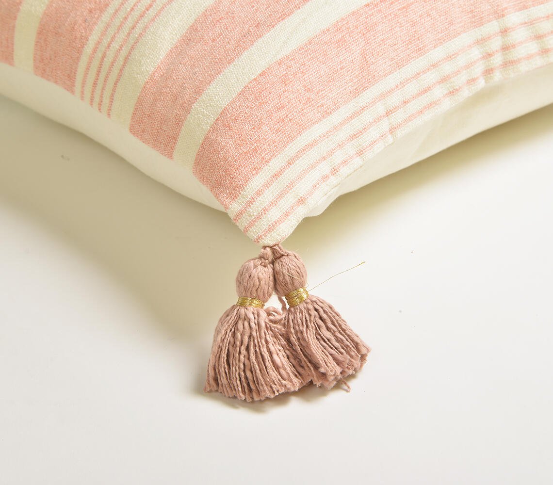 Pastel Pink Tasseled Striped Cushion cover