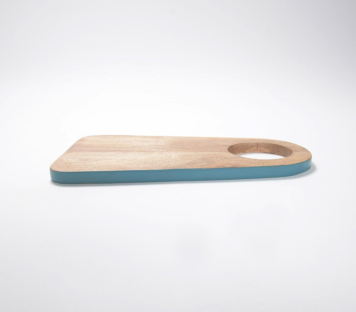 Teal Bordered Wooden Cutting Board