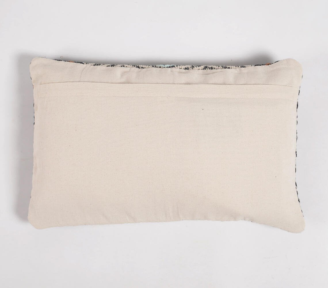 Embroidered Woven & Patchwork Cotton Lumbar Cushion cover, 22 x 14 inches