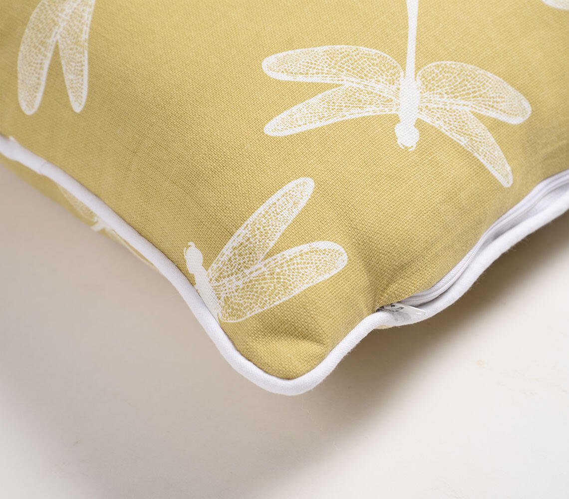 Set of 2 - Dragonfly Printed Handloom Cushion Covers , 18 x 18 inches