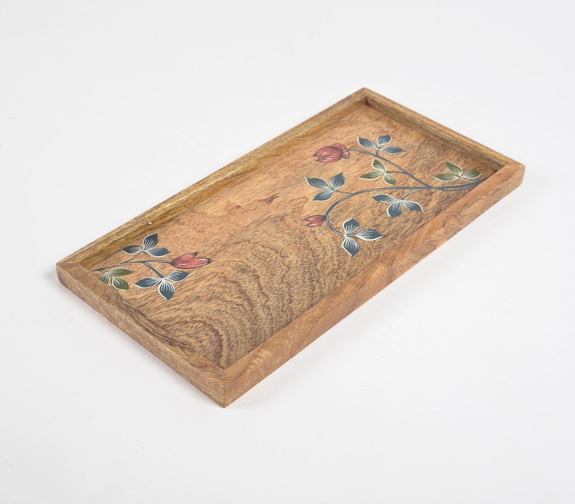 Hand Printed Violets Mango Wood Serving Tray