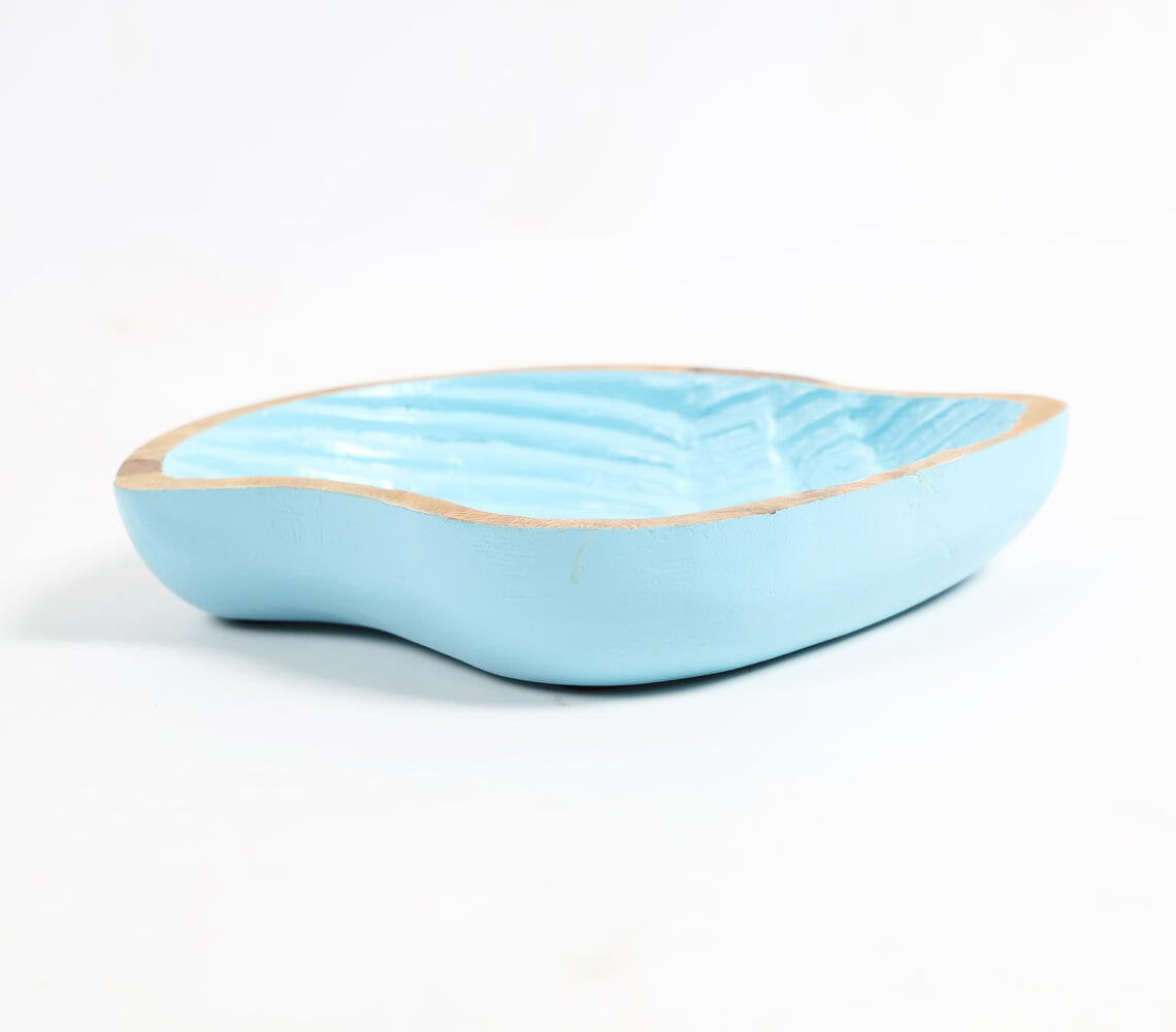 Hand Carved Wooden Blue Shell-Shaped Serving Platter