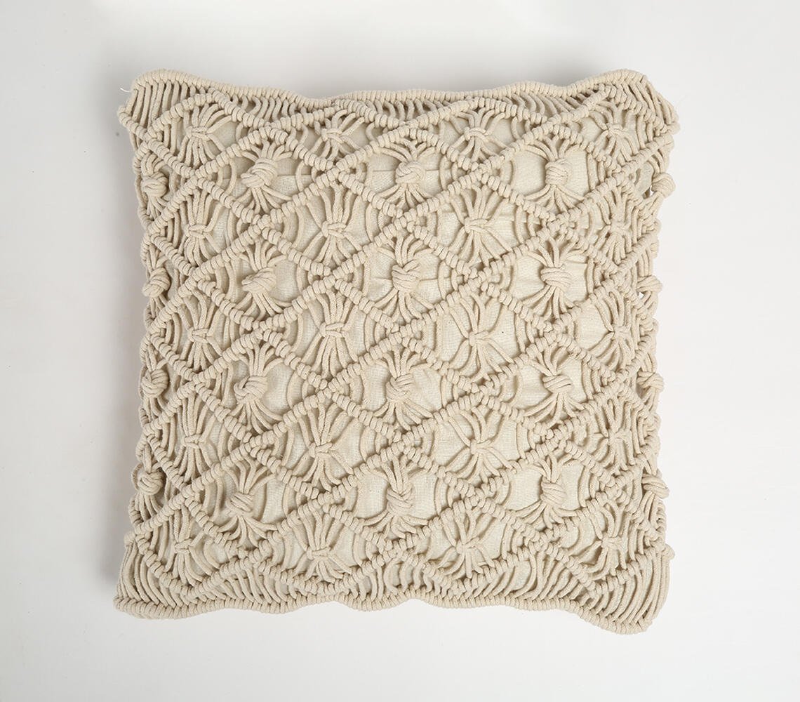 Macrame omzoomde katoenen kussenhoes