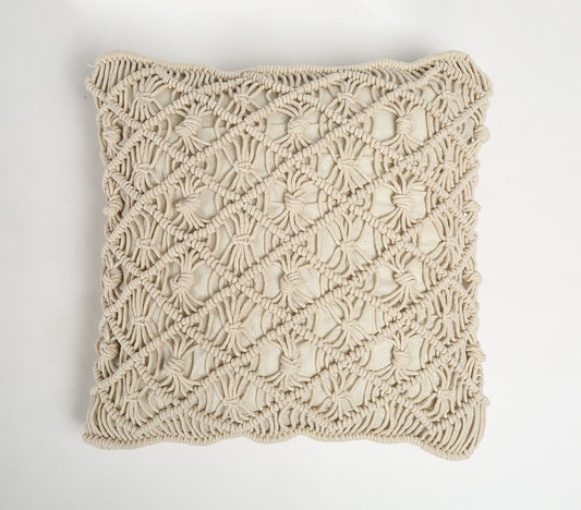 Macrame omzoomde katoenen kussenhoes