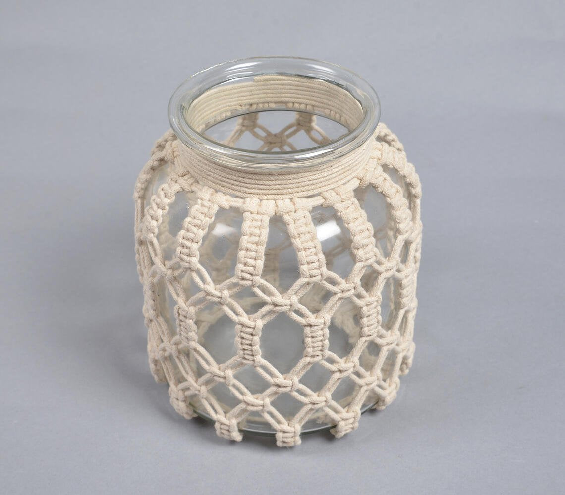 Macrame Knotted Glass Jar Vase