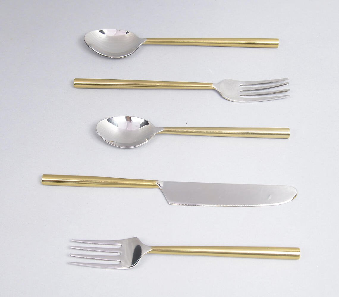 Silver & Gold-Toned Stainless Steel Cutlery Set (Set of 5)