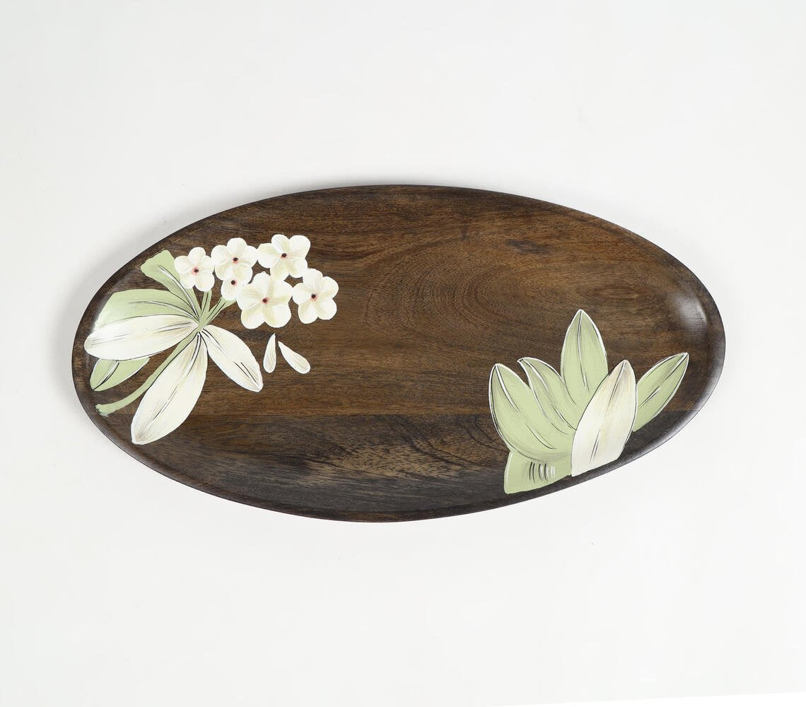 Enameled Wooden Floral Magnolia Serving Platter