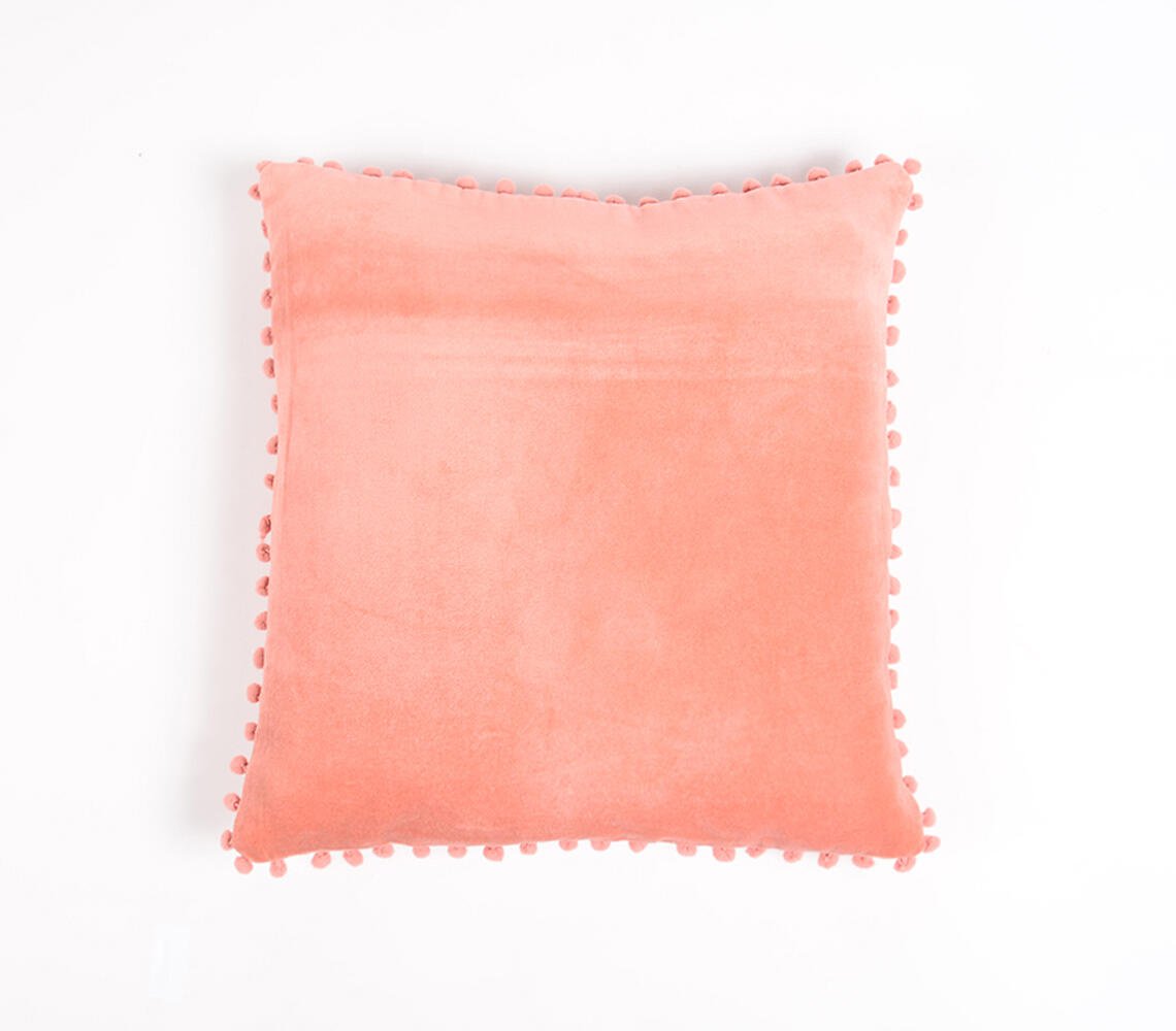 Solid Velvet Cotton Cushion Cover with Border Fringes, 18 x 18 inches