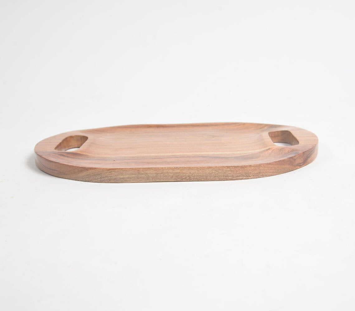 Oval Acacia Wood Serving Tray with Cut-Out Handles