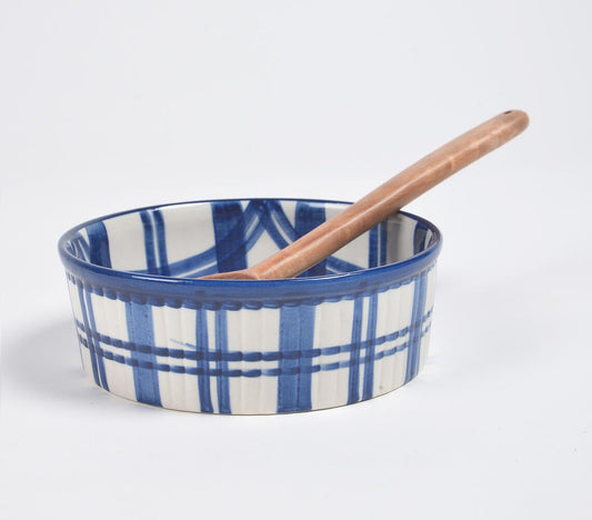 Indigo Plaid Ceramic Baking Dish